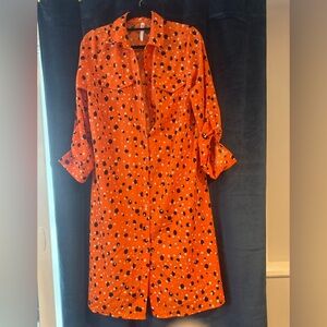 NY Collection Orange Long Sleeve Dress with Polka Dots